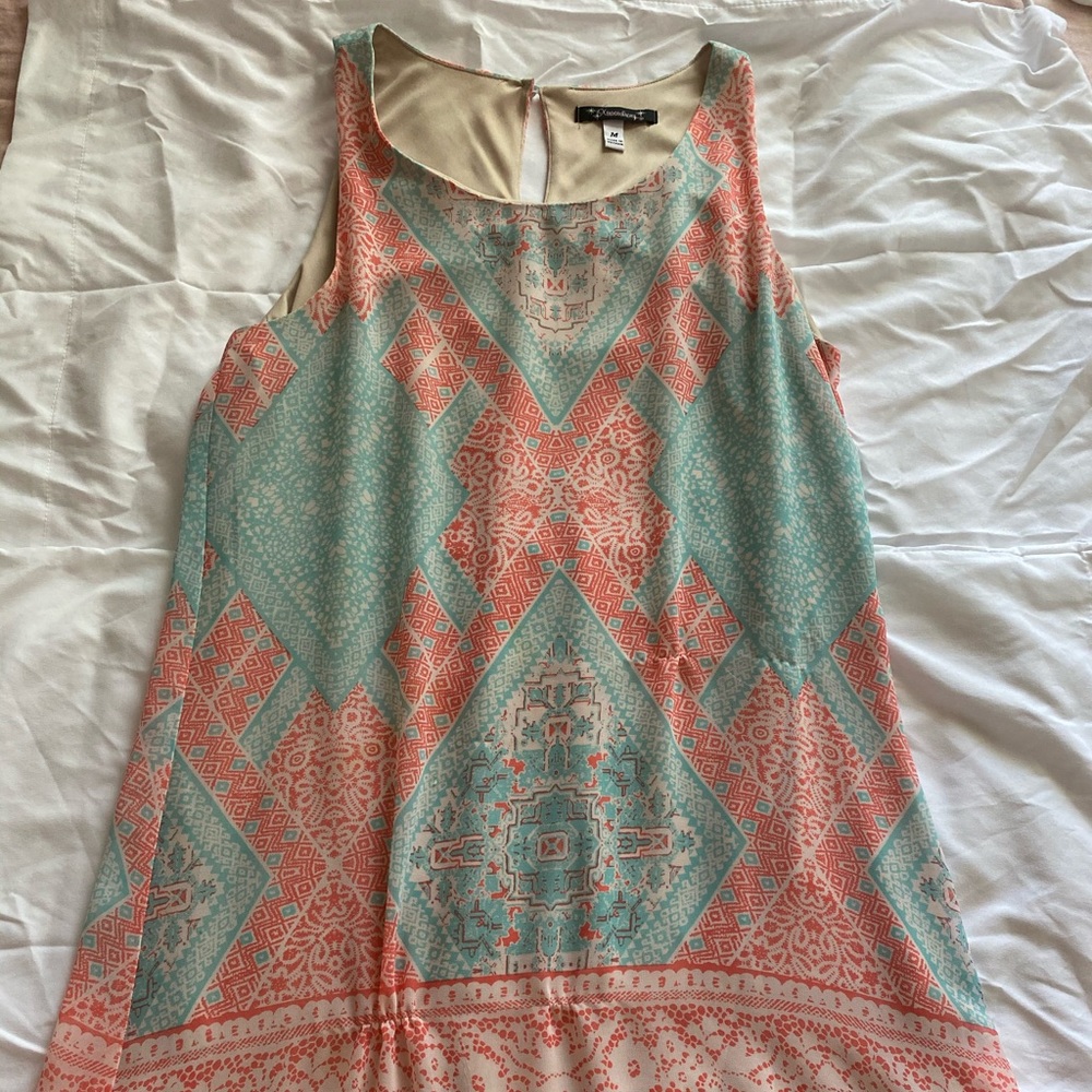 Coral and sea green dress